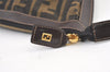 Authentic FENDI Zucca Clutch Hand Bag Purse Nylon Leather Brown Black 9167J