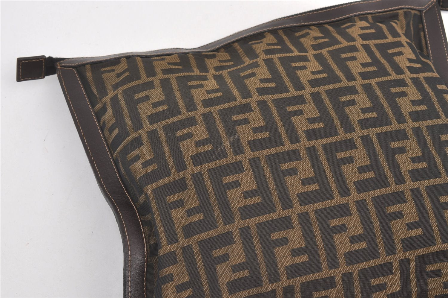 Authentic FENDI Zucca Clutch Hand Bag Purse Nylon Leather Brown Black 9167J