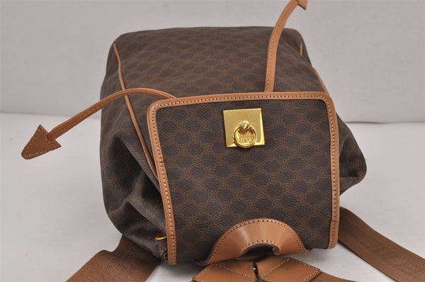 Authentic CELINE Macadam Blason Pattern Backpack Purse PVC Leather Brown 9168J