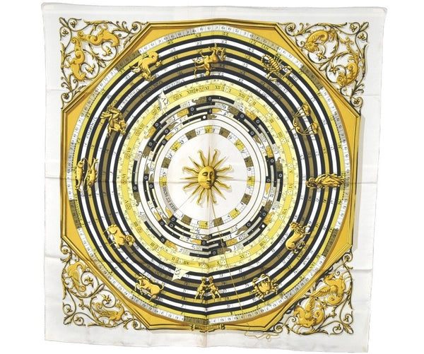 Authentic HERMES Carre 90 Scarf "DISE ET HORE" Silk White 9169I