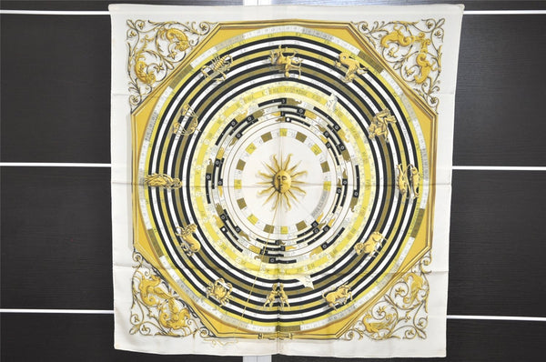 Authentic HERMES Carre 90 Scarf "DISE ET HORE" Silk White 9169I