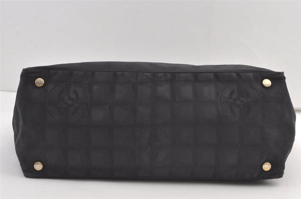 Authentic CHANEL New Travel Line Tote Bag Nylon Leather Black Junk 9173J