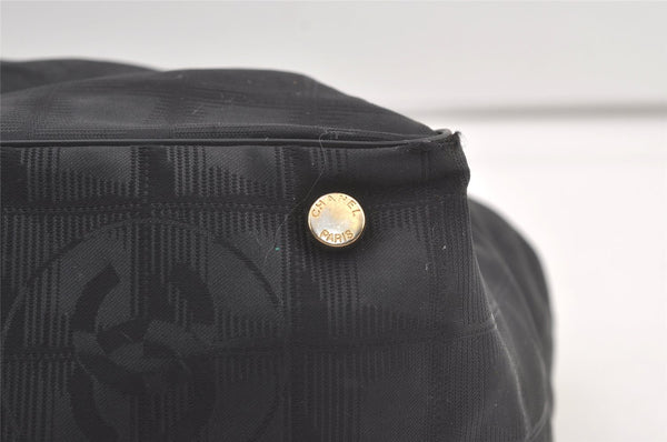 Authentic CHANEL New Travel Line Tote Bag Nylon Leather Black Junk 9173J