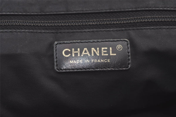 Authentic CHANEL New Travel Line Tote Bag Nylon Leather Black Junk 9173J