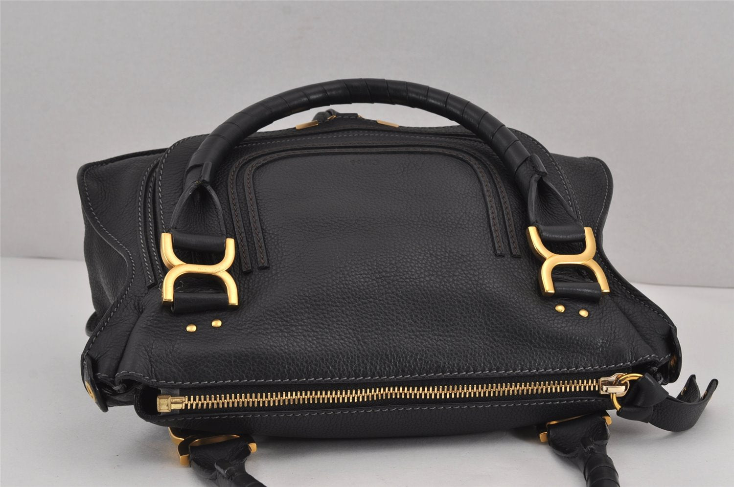 Authentic Chloe Marcie Leather 2Way Shoulder Hand Bag Purse Black 9174J