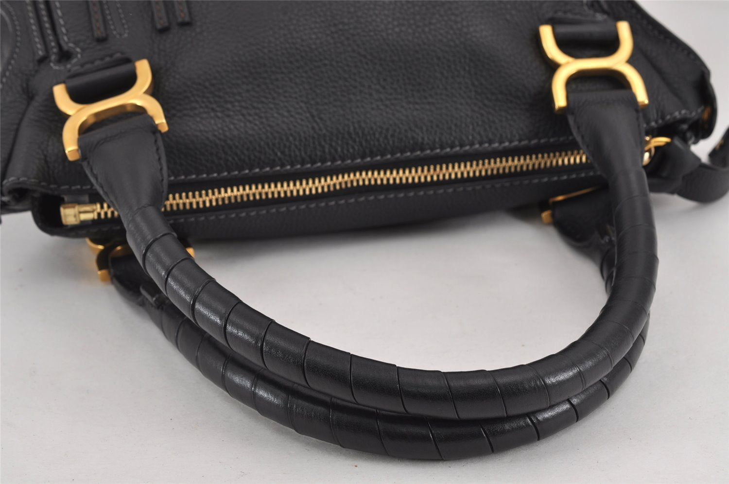 Authentic Chloe Marcie Leather 2Way Shoulder Hand Bag Purse Black 9174J
