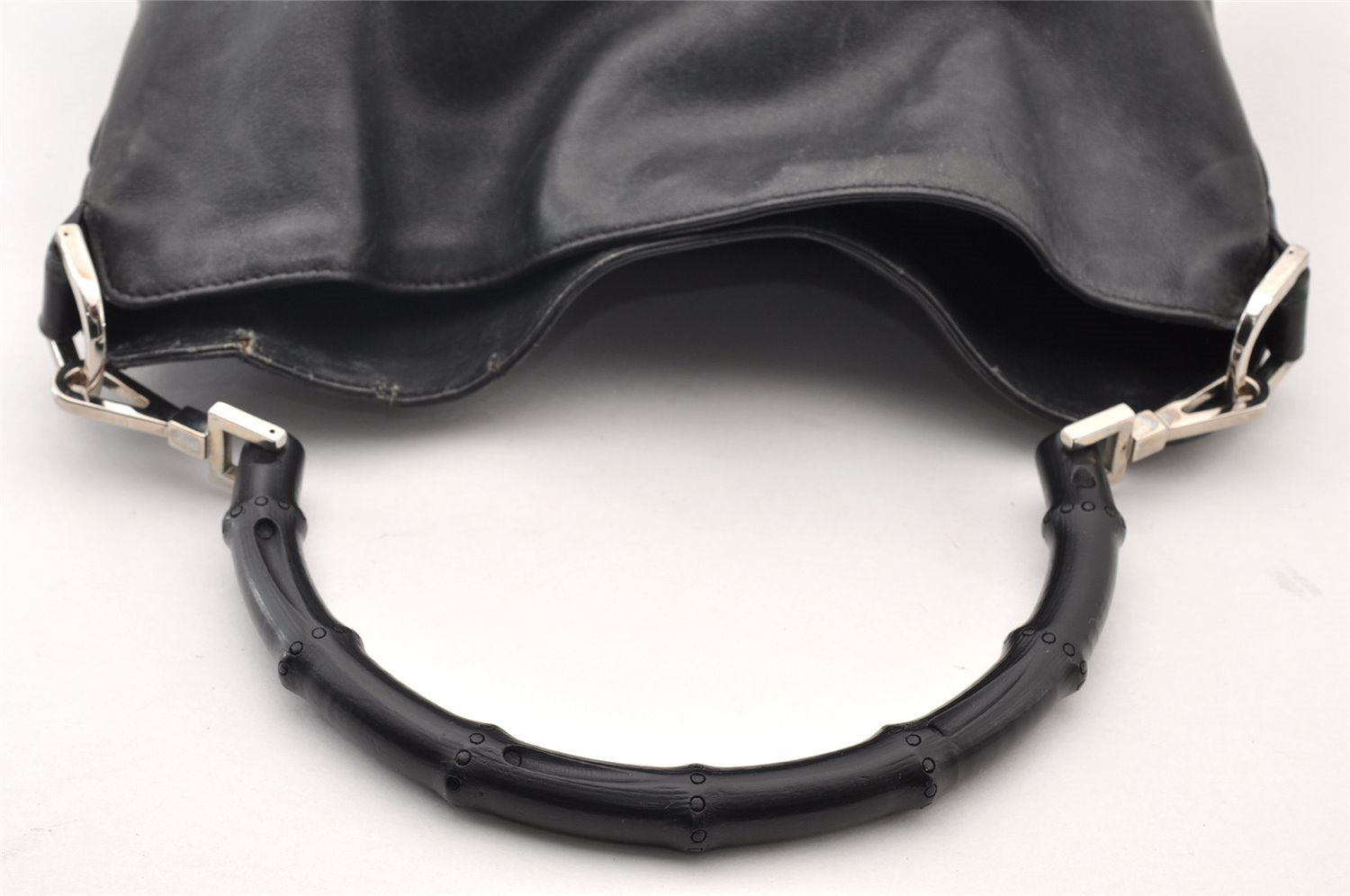 Authentic GUCCI Bamboo 2Way Shoulder Hand Bag Leather 0014095 Black 9176I