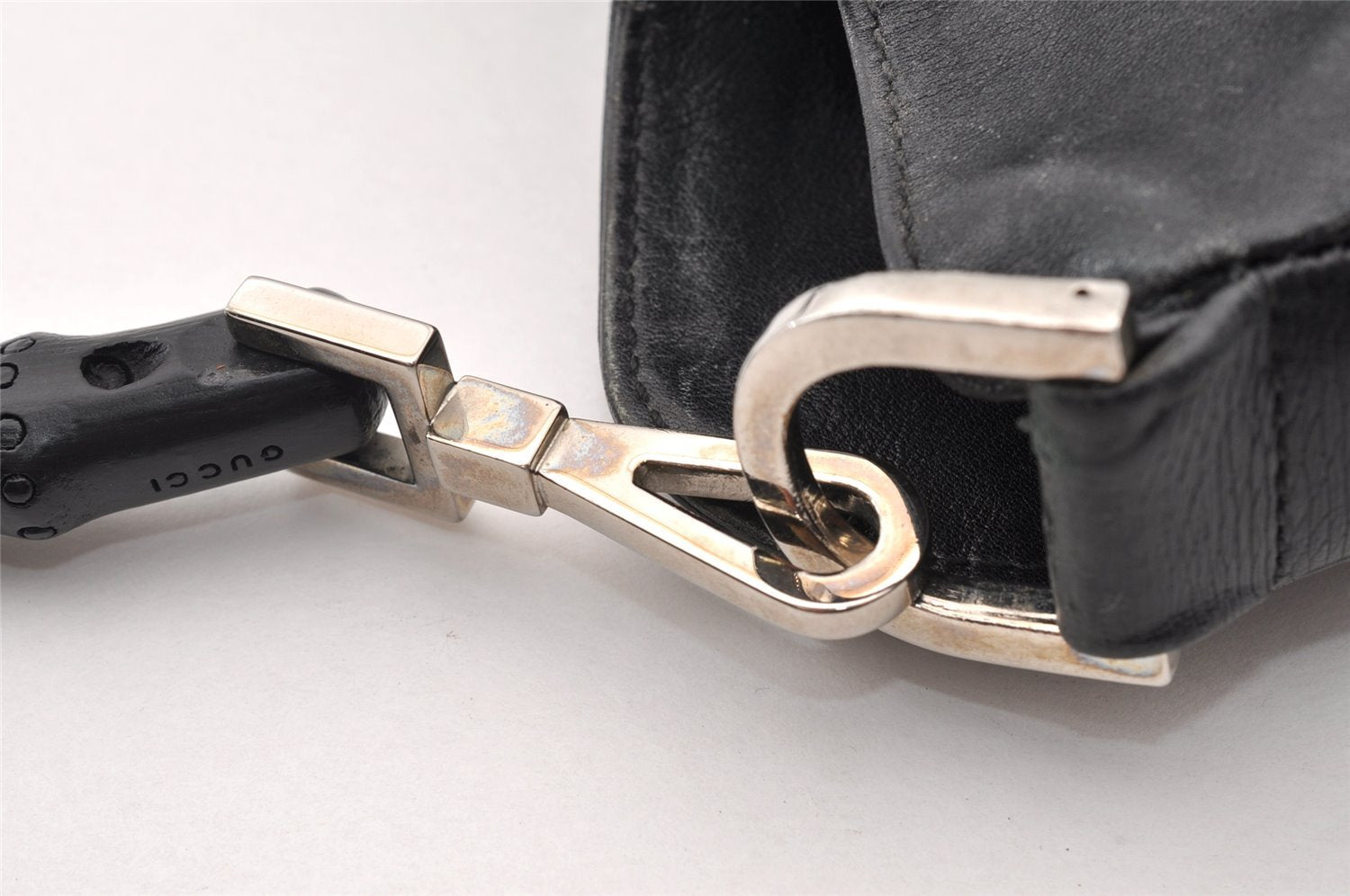 Authentic GUCCI Bamboo 2Way Shoulder Hand Bag Leather 0014095 Black 9176I