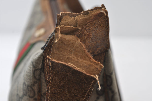 Authentic GUCCI Web Sherry Line Shoulder Bag GG PVC Leather Brown Junk 9178I