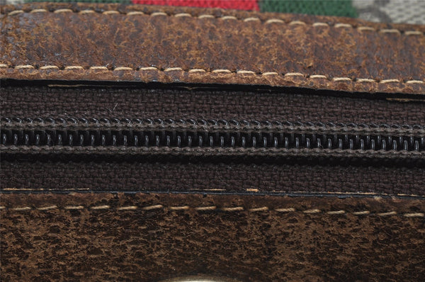 Authentic GUCCI Web Sherry Line Shoulder Bag GG PVC Leather Brown Junk 9178I