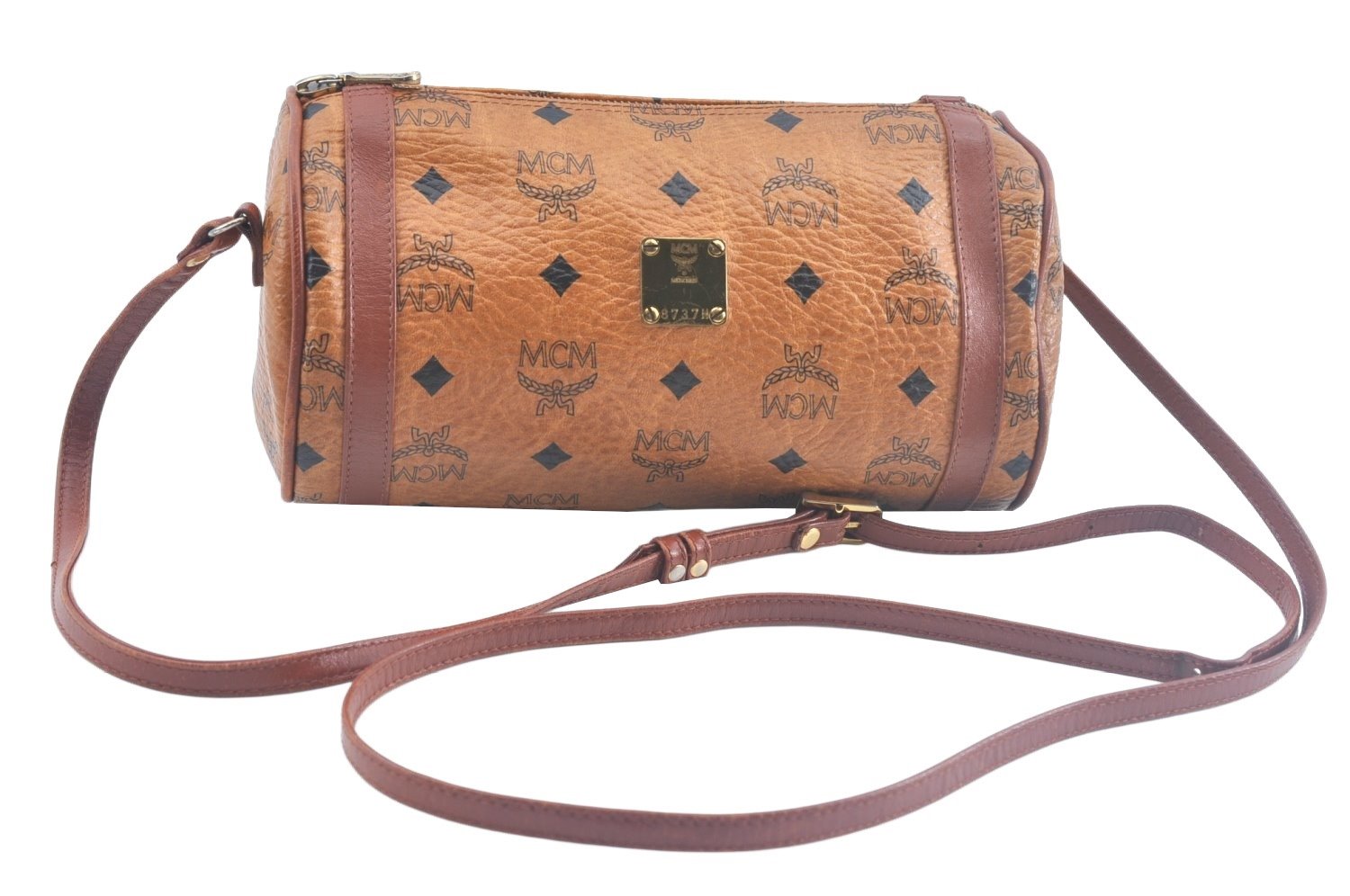 Authentic MCM Visetos Leather Vintage Shoulder Cross Body Bag Purse Brown 9179I