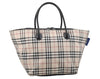 Authentic BURBERRY BLUE LABEL Check Hand Tote Bag Nylon Leather Beige 9181I