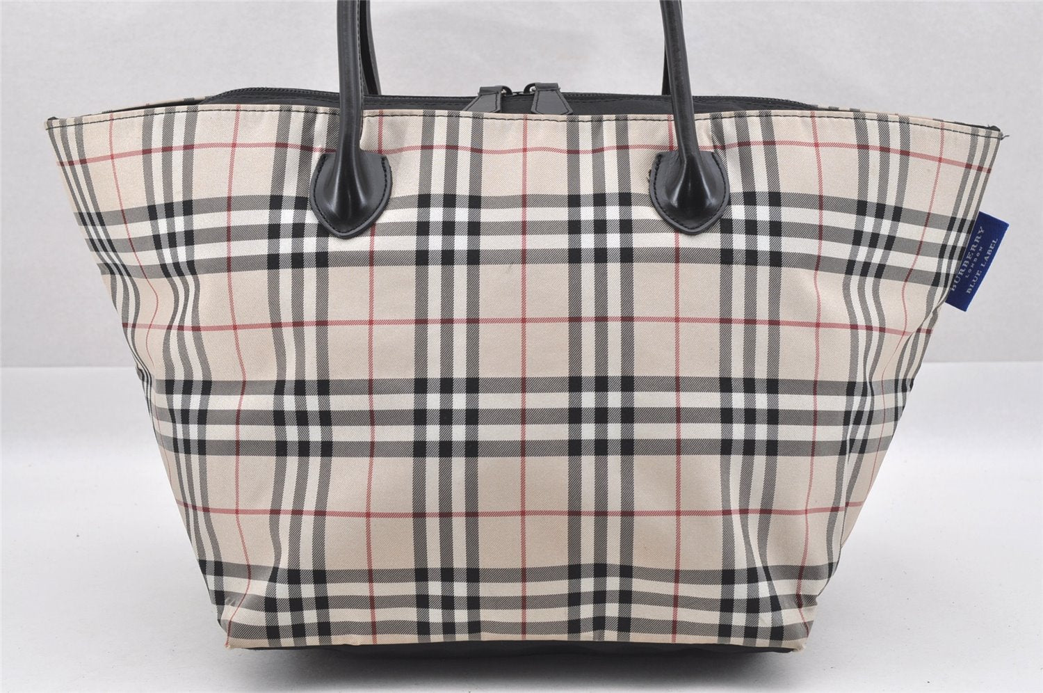 Authentic BURBERRY BLUE LABEL Check Hand Tote Bag Nylon Leather Beige 9181I