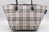 Authentic BURBERRY BLUE LABEL Check Hand Tote Bag Nylon Leather Beige 9181I