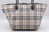 Authentic BURBERRY BLUE LABEL Check Hand Tote Bag Nylon Leather Beige 9181I