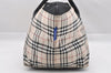 Authentic BURBERRY BLUE LABEL Check Hand Tote Bag Nylon Leather Beige 9181I