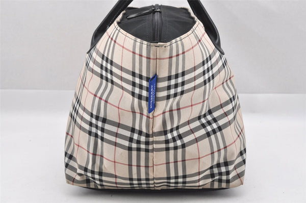 Authentic BURBERRY BLUE LABEL Check Hand Tote Bag Nylon Leather Beige 9181I