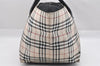 Authentic BURBERRY BLUE LABEL Check Hand Tote Bag Nylon Leather Beige 9181I