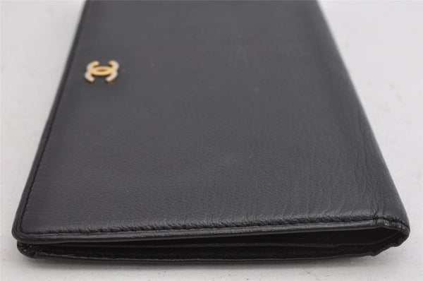 Authentic CHANEL Calf Skin Vintage Long Wallet Purse CC Logo Black 9181J