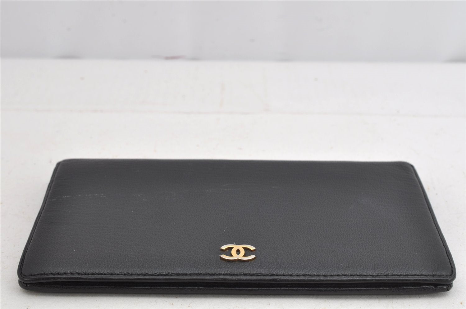 Authentic CHANEL Calf Skin Vintage Long Wallet Purse CC Logo Black 9181J