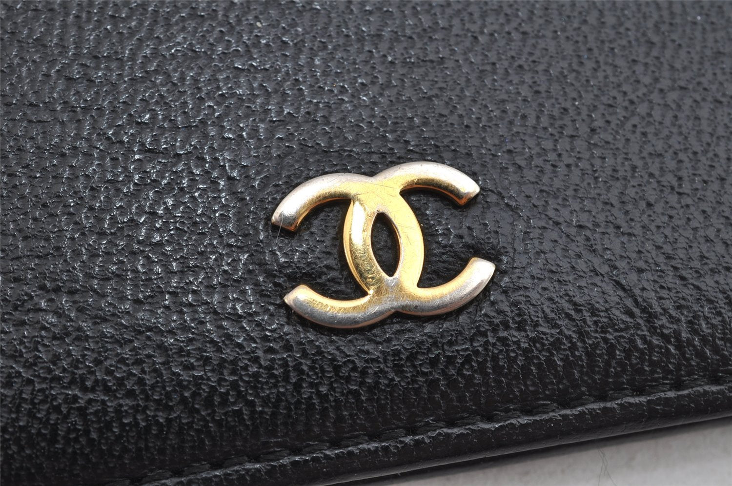 Authentic CHANEL Calf Skin Vintage Long Wallet Purse CC Logo Black 9181J