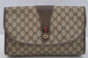 Authentic GUCCI Web Sherry Line Clutch Hand Bag Purse GG PVC Leather Brown 9182I