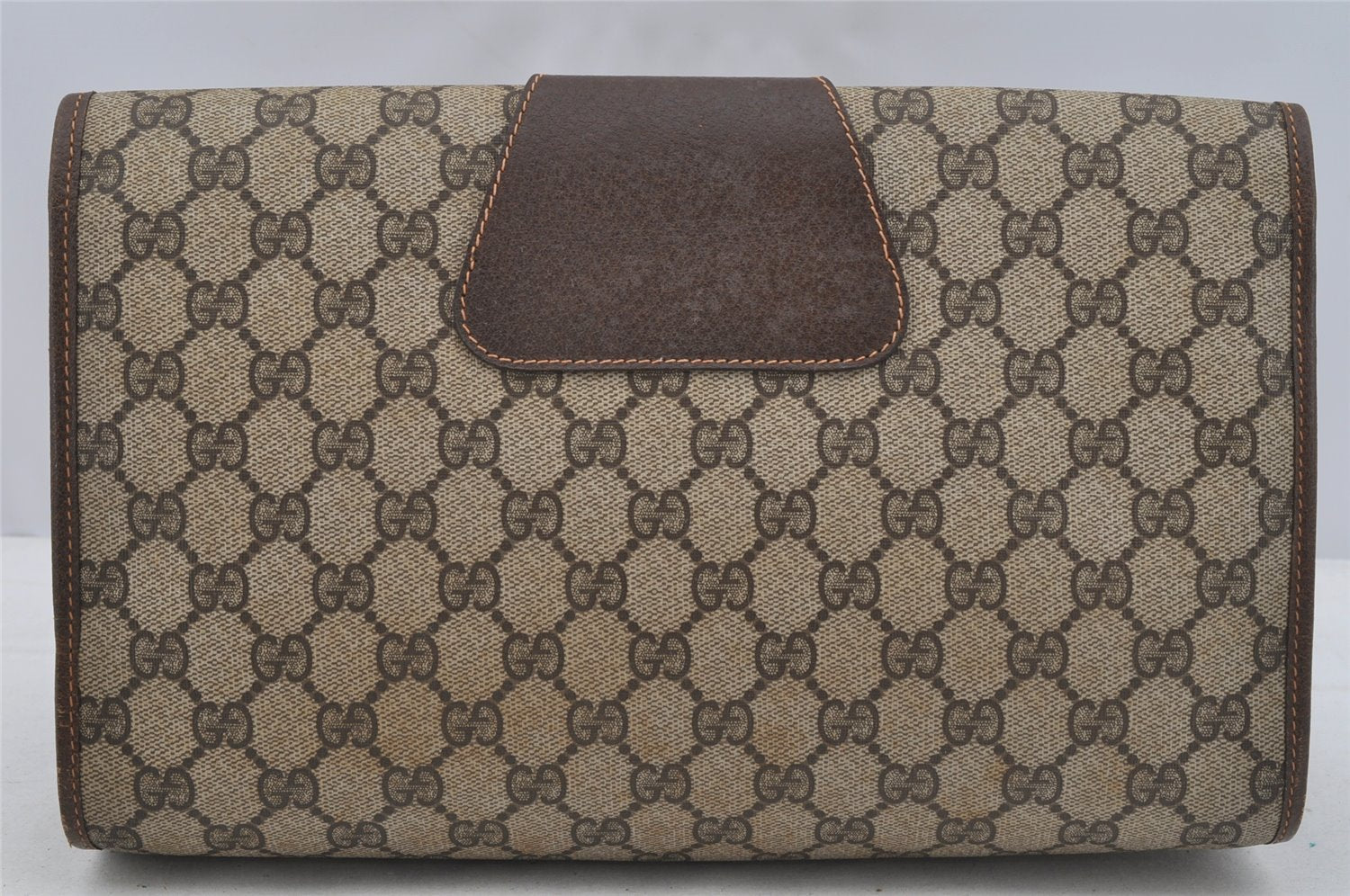 Authentic GUCCI Web Sherry Line Clutch Hand Bag Purse GG PVC Leather Brown 9182I