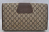 Authentic GUCCI Web Sherry Line Clutch Hand Bag Purse GG PVC Leather Brown 9182I