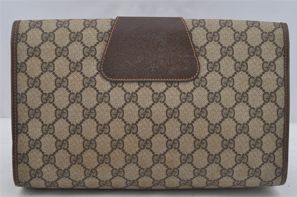 Authentic GUCCI Web Sherry Line Clutch Hand Bag Purse GG PVC Leather Brown 9182I