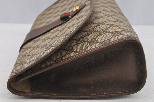 Authentic GUCCI Web Sherry Line Clutch Hand Bag Purse GG PVC Leather Brown 9182I