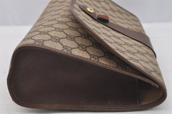 Authentic GUCCI Web Sherry Line Clutch Hand Bag Purse GG PVC Leather Brown 9182I