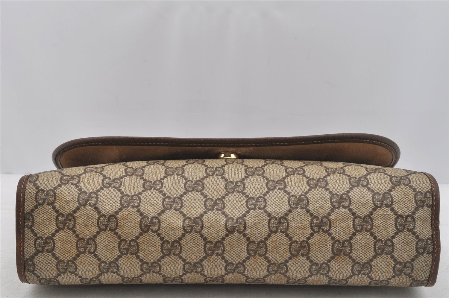 Authentic GUCCI Web Sherry Line Clutch Hand Bag Purse GG PVC Leather Brown 9182I
