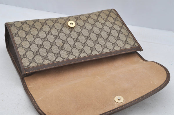 Authentic GUCCI Web Sherry Line Clutch Hand Bag Purse GG PVC Leather Brown 9182I
