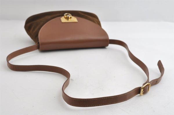 Authentic NINA RICCI Vintage Suede Leather Shoulder Cross Body Bag Brown 9184I