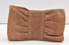 Authentic FURLA Vintage Ribbon Leather Clutch Hand Bag Purse Brown 9185J