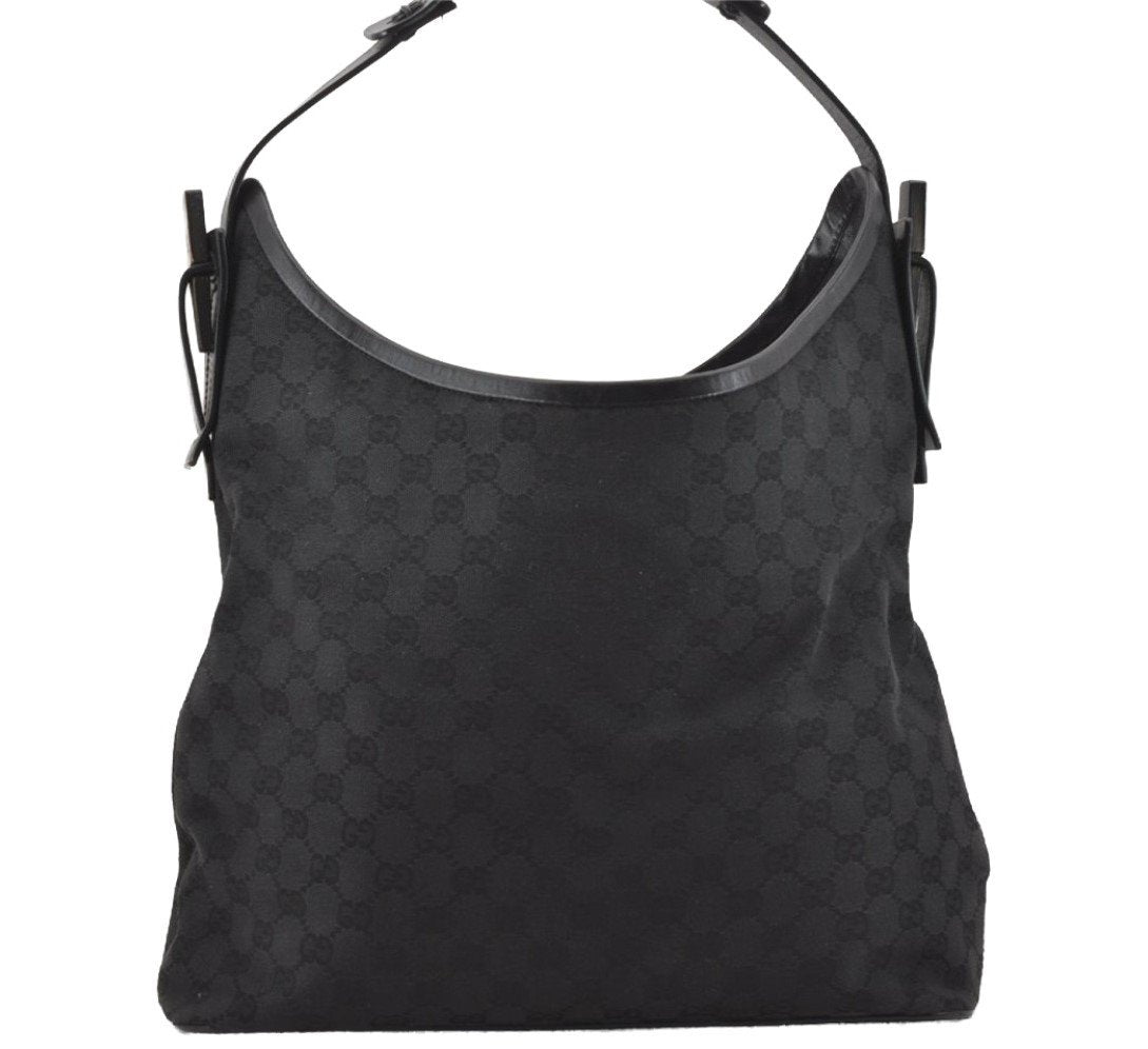 Authentic GUCCI Vintage Shoulder Tote Bag GG Canvas Leather 106242 Black 9186I