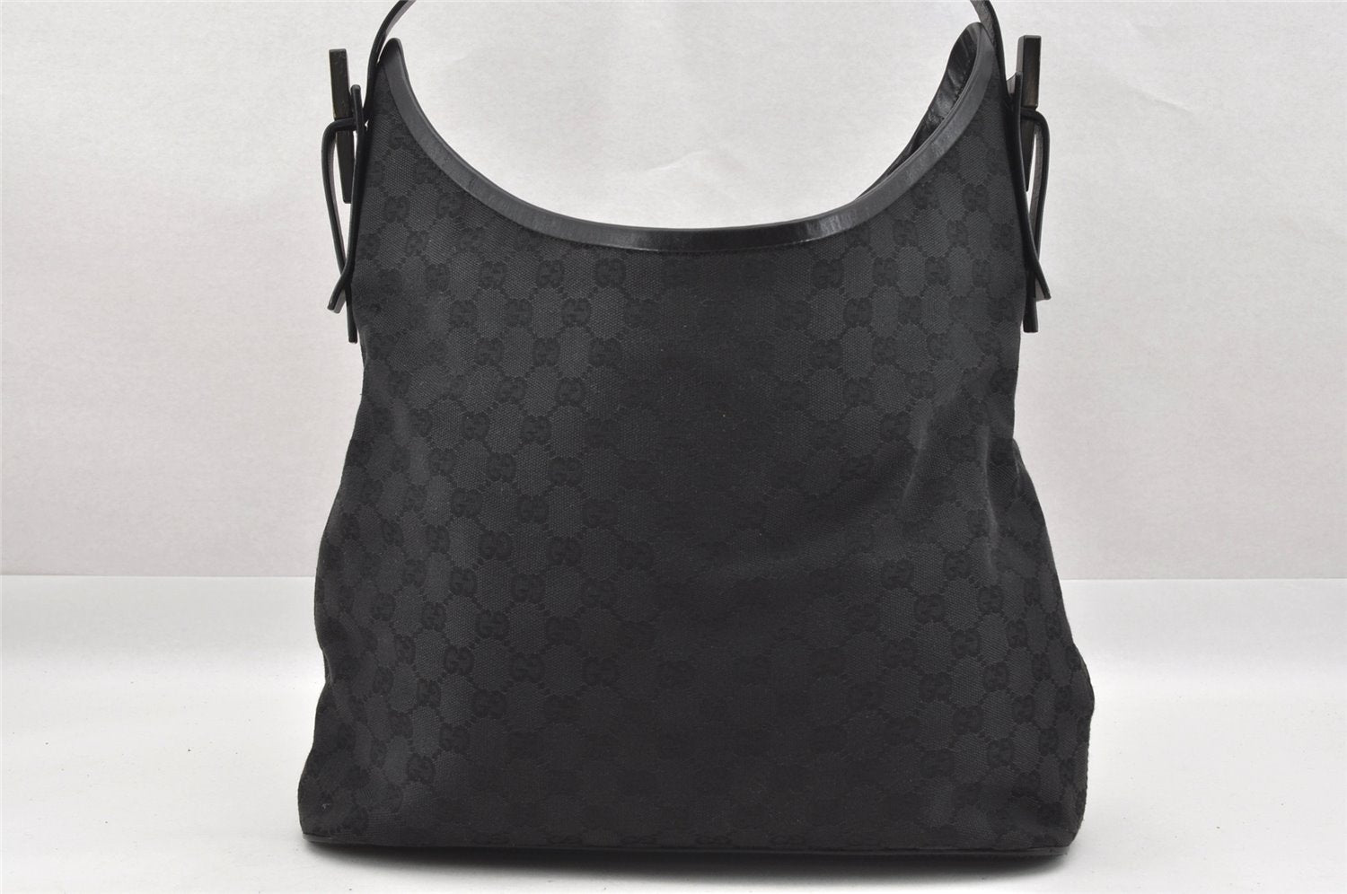 Authentic GUCCI Vintage Shoulder Tote Bag GG Canvas Leather 106242 Black 9186I