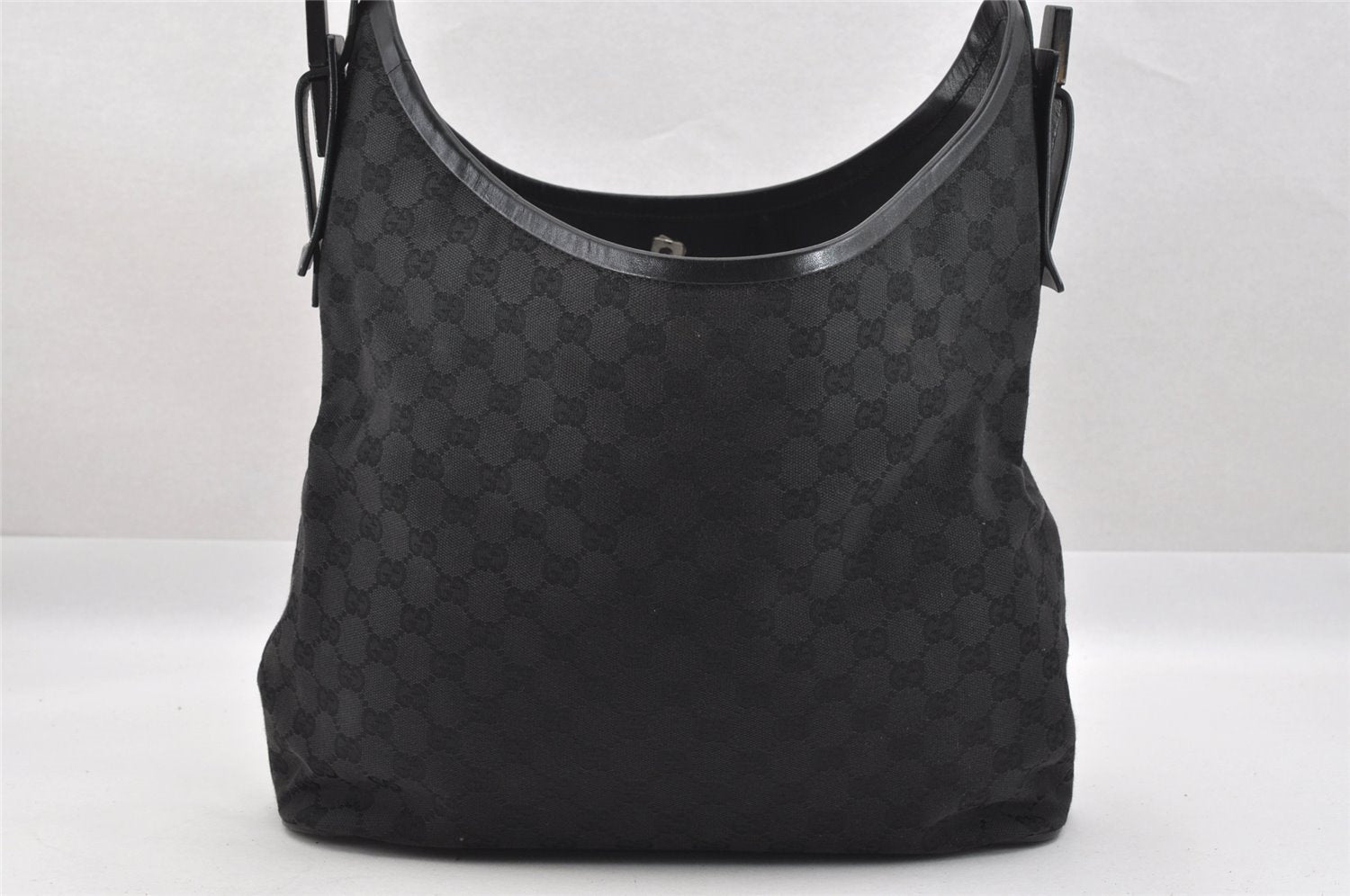 Authentic GUCCI Vintage Shoulder Tote Bag GG Canvas Leather 106242 Black 9186I