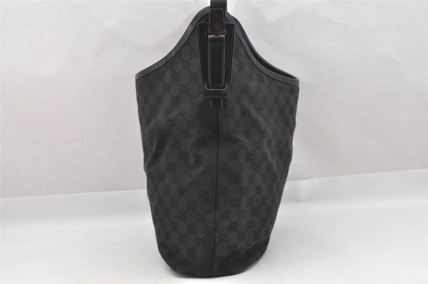 Authentic GUCCI Vintage Shoulder Tote Bag GG Canvas Leather 106242 Black 9186I