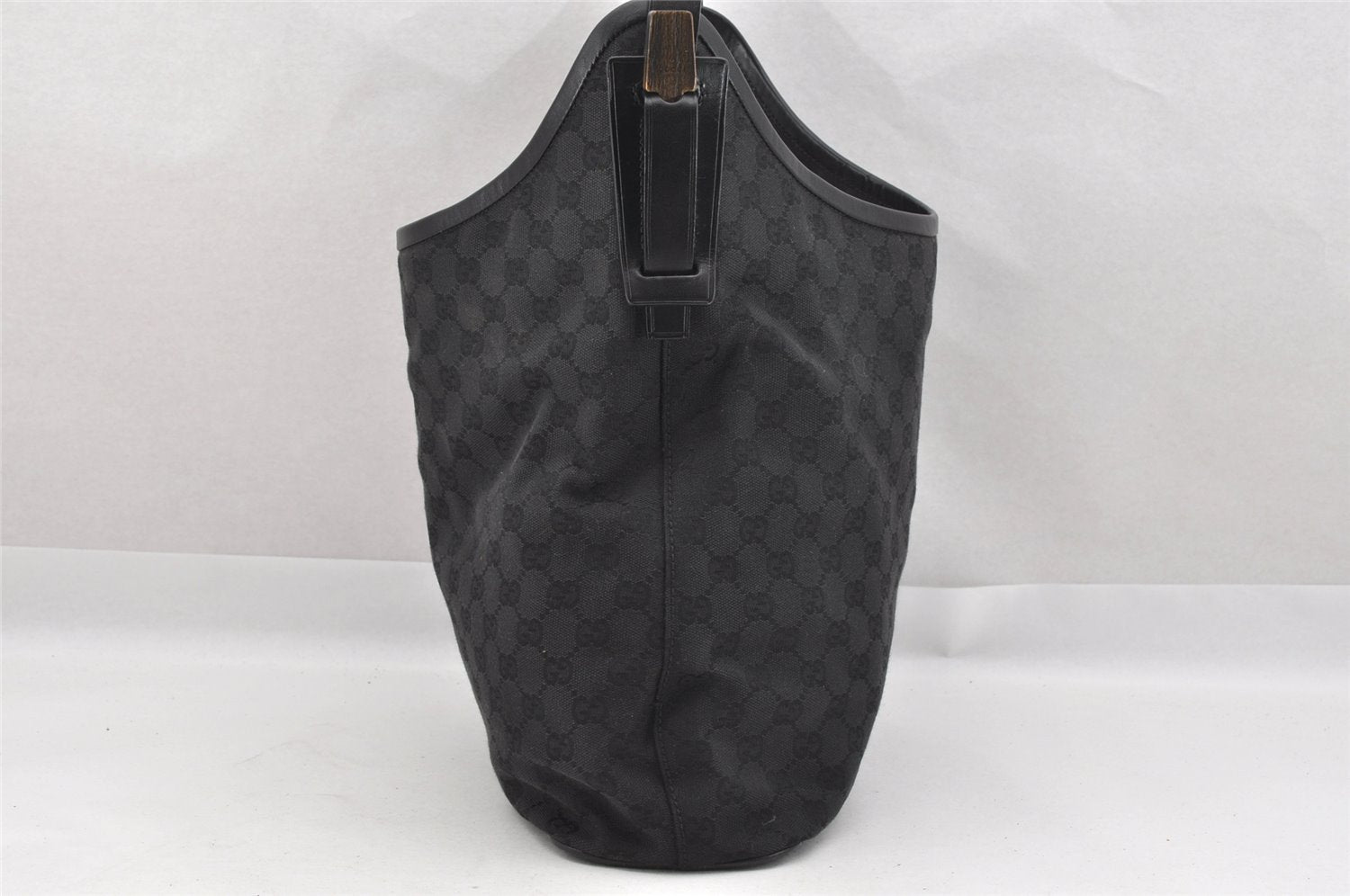 Authentic GUCCI Vintage Shoulder Tote Bag GG Canvas Leather 106242 Black 9186I