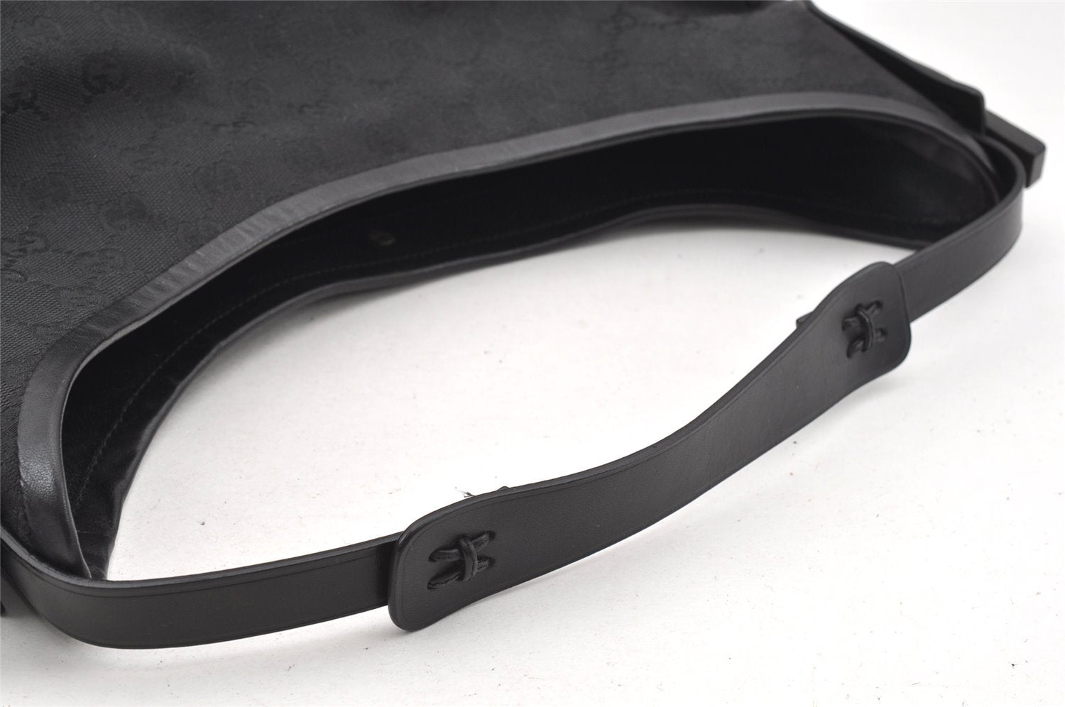 Authentic GUCCI Vintage Shoulder Tote Bag GG Canvas Leather 106242 Black 9186I