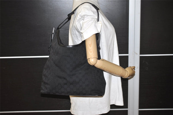 Authentic GUCCI Vintage Shoulder Tote Bag GG Canvas Leather 106242 Black 9186I
