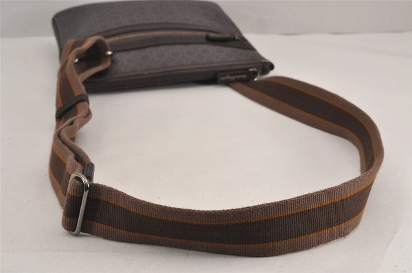 Authentic Salvatore Ferragamo Gancini PVC Leather Shoulder Cross Bag Brown 9186J