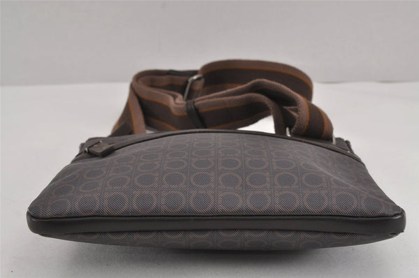 Authentic Salvatore Ferragamo Gancini PVC Leather Shoulder Cross Bag Brown 9186J