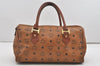 Authentic MCM Visetos Leather Vintage 2Way Shoulder Hand Boston Bag Brown 9187I