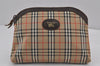 Authentic Burberrys Nova Check Clutch Hand Bag Patter Canvas Leather Beige 9187J