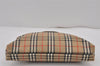 Authentic Burberrys Nova Check Clutch Hand Bag Patter Canvas Leather Beige 9187J