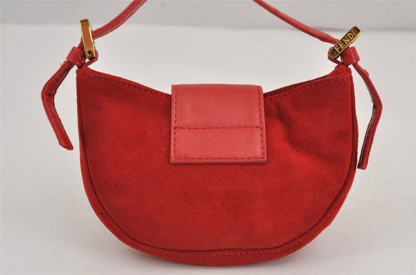 Authentic FENDI Vintage Hand Bag Pouch Purse Suede Leather Red Junk 9188J