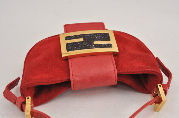 Authentic FENDI Vintage Hand Bag Pouch Purse Suede Leather Red Junk 9188J