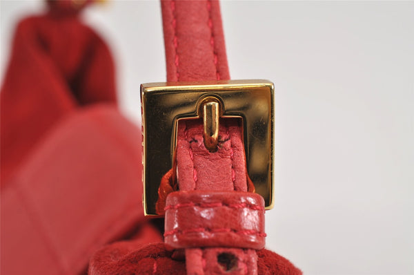 Authentic FENDI Vintage Hand Bag Pouch Purse Suede Leather Red Junk 9188J